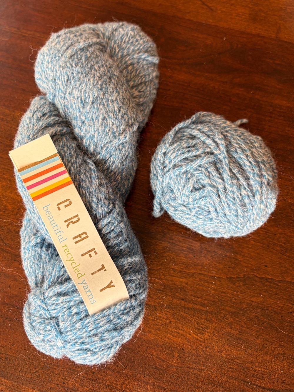 Denim Blue Two-Tone Recycled Lambswool  Yarn Skein and Ball